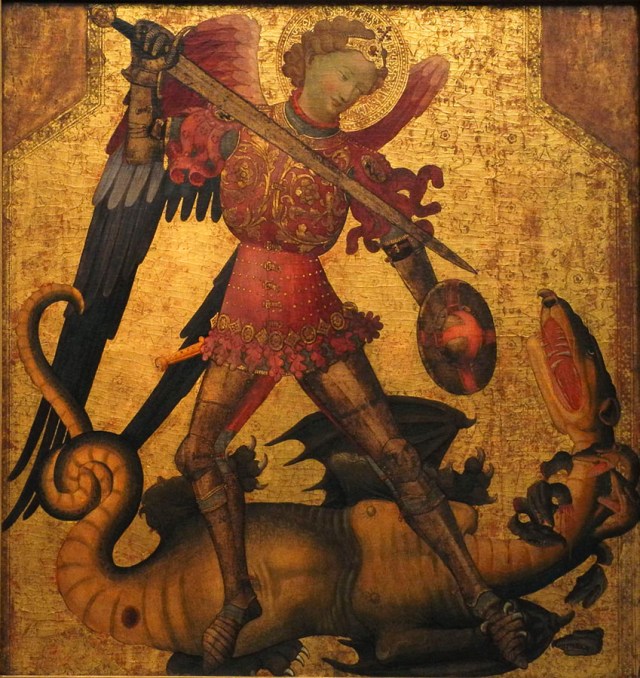9 valencian painter, st michael and dragon, ca 1405